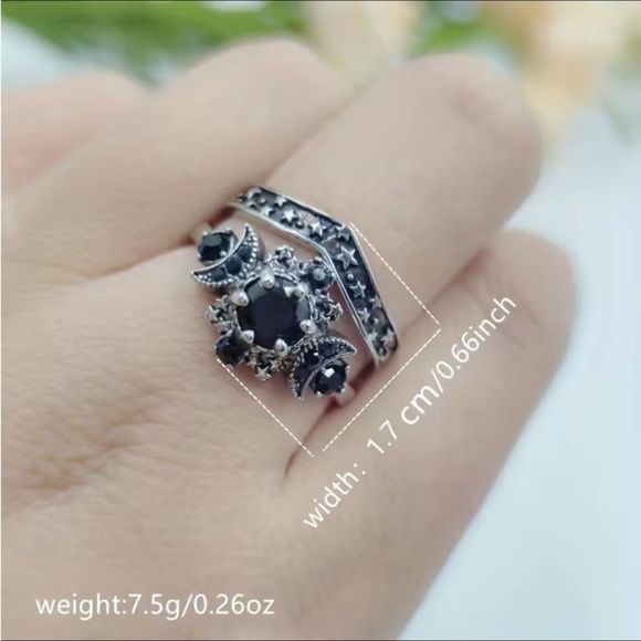 🖤⭐️Celestial Silver black Obsidian 2 piece ring.🖤⭐️ - Picture 9 of 17